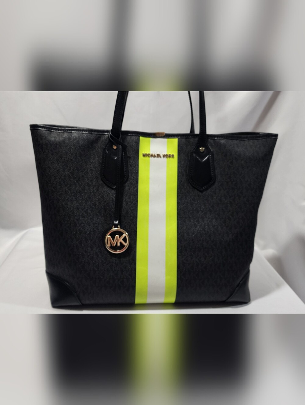 Michael Kors Eva Large Tote  Neon Yellow Stripe - Picture 5 of 16